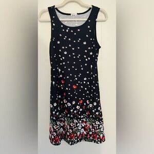 Navy  and Red Floral  Sleeveless Scoop Neck Midi Sundress